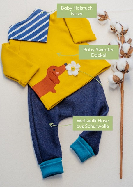 Baby Pullover aus 100% Bio Baumwolle mit Dackel-Motiv und Walkhose für Babys von internaht