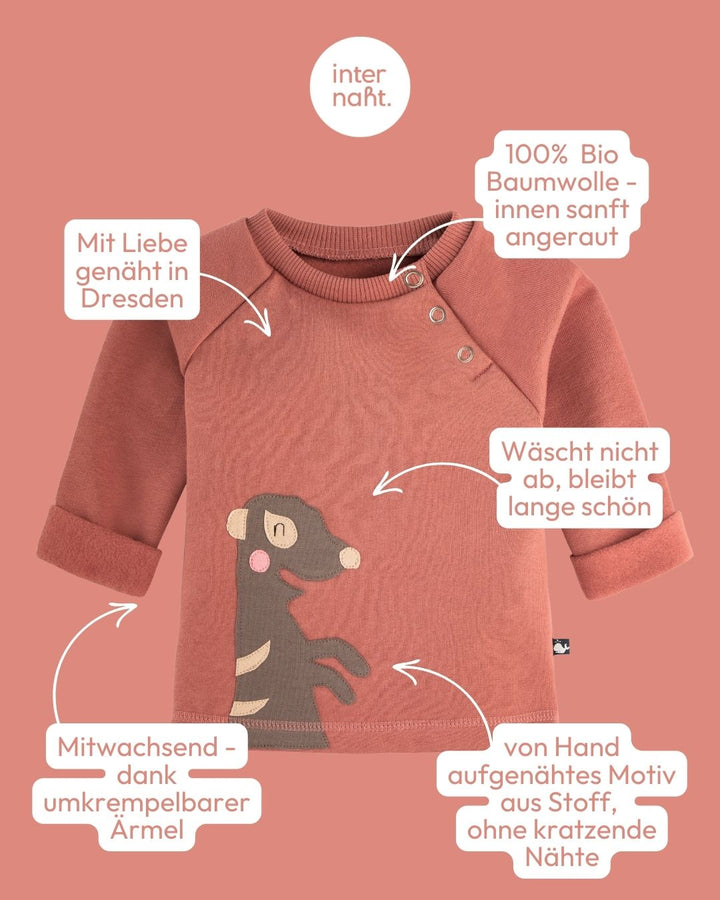 Baby Pullover aus 100% Bio Baumwolle mit Erdmännchen-Motiv von internaht - Dass macht unser Baby Sweatshirt so besonders
