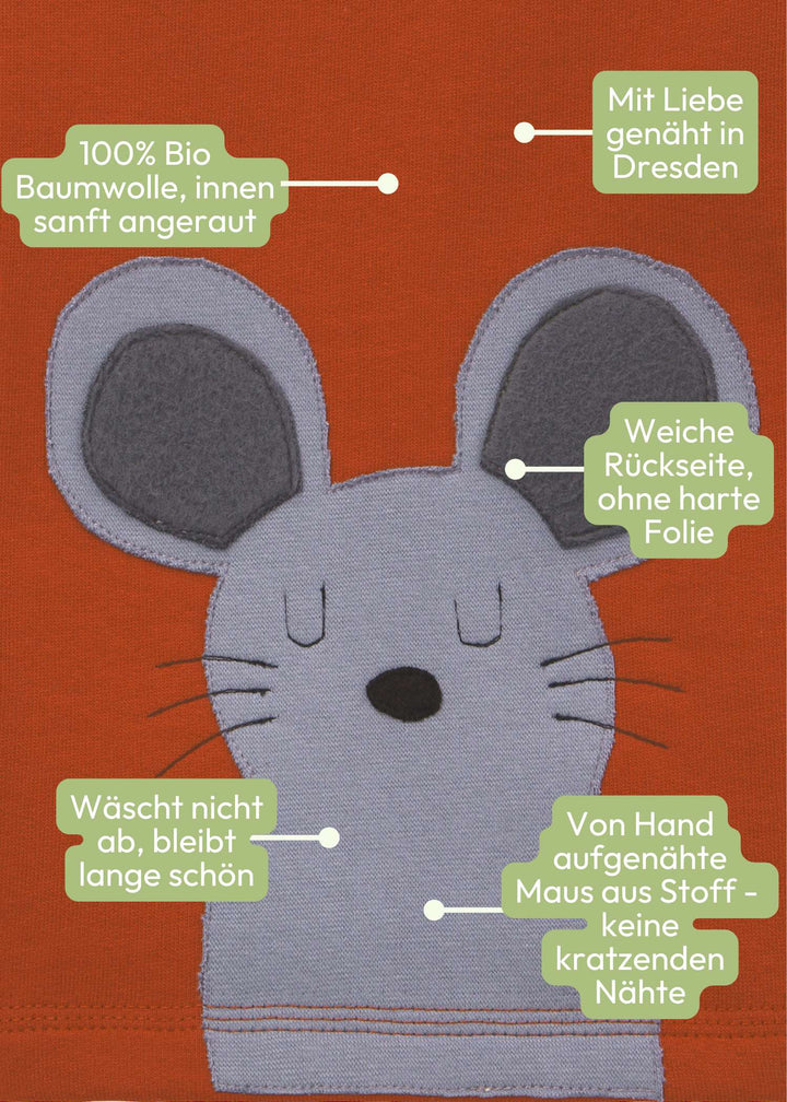 Baby Pullover aus 100% Bio Baumwolle mit Maus-Motiv von internaht - Vorteile des Baby Sweatshirts mit Maus-Applikation  aus Biobaumwolle von internaht