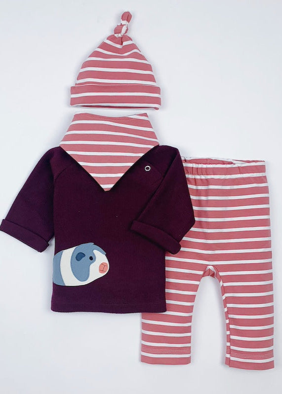 Baby Pullover aus 100% Bio Baumwolle mit Katzen-Motiv von internaht mit passender Babyhose und Halstuch