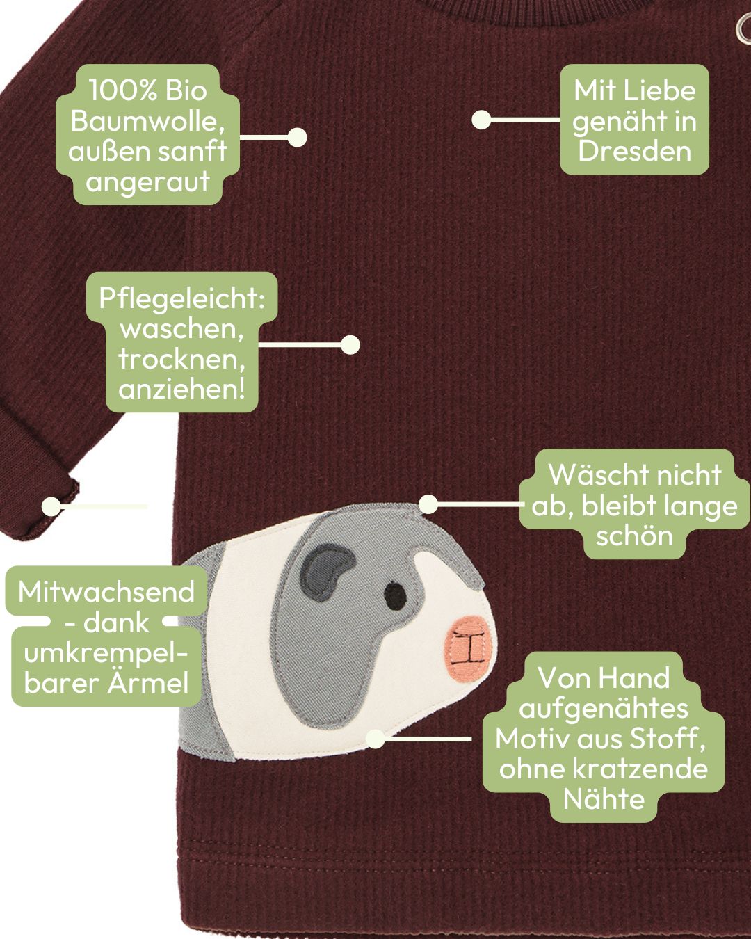 Baby Pullover aus 100% Bio Baumwolle mit Meerschweinchen-Motiv von internaht - Vorteile auf einen Blick