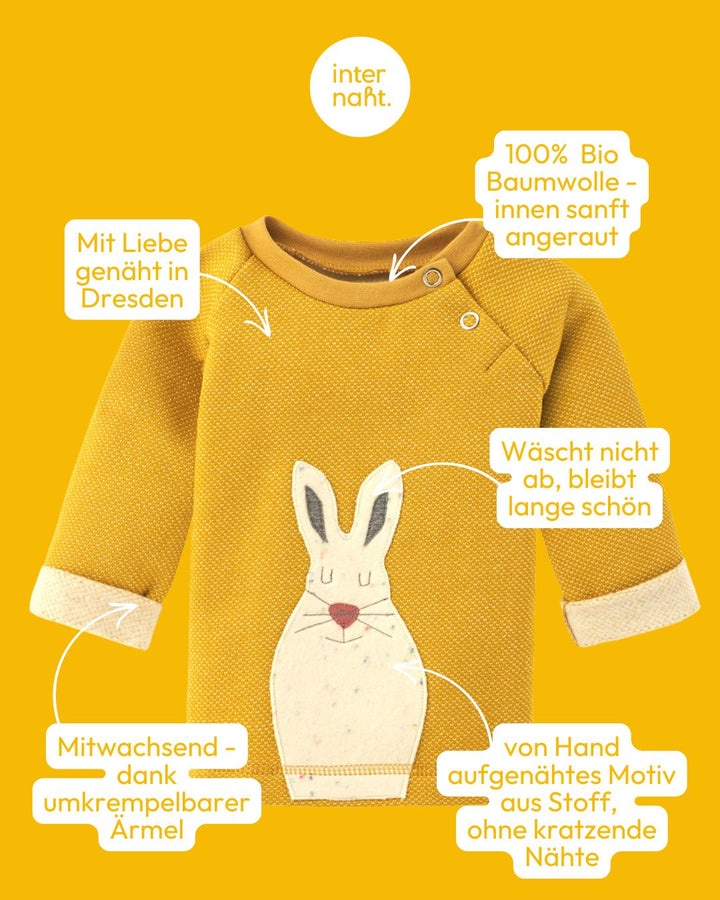 Baby Pullover aus 100% Bio Baumwolle mit Schneehasen-Motiv von internaht - Vorteile des Baby Sweatshirts auf einen Blick