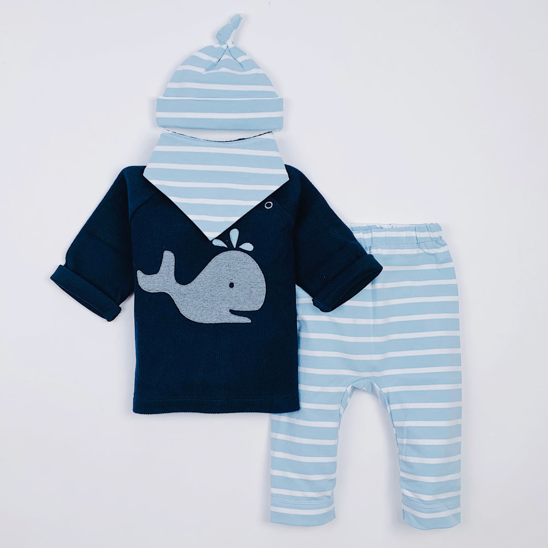 Baby Set aus Sweater Wal, gestreifter Babyhose und Halstuch auch Biobaumwolle in Himmelblau von internaht