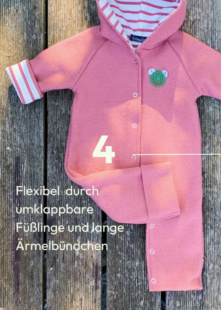 Baby Walkoverall für Mädchen aus Schurwolle von internaht - Flexibel und warm dank umklappbarer Füsslinge