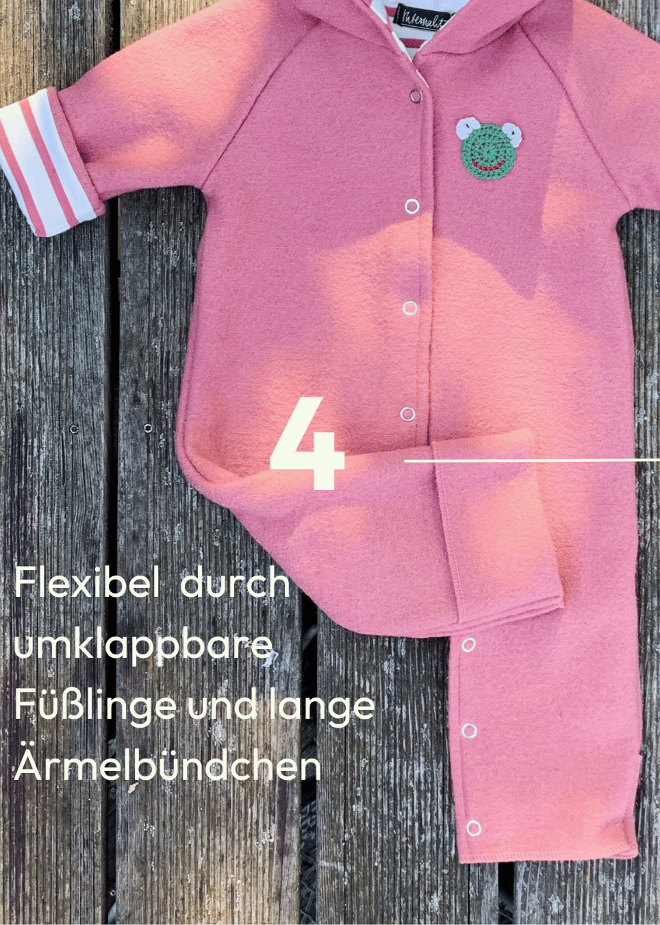 Baby Walkoverall für Mädchen in Rose von internaht mit umklappbaren Füssen