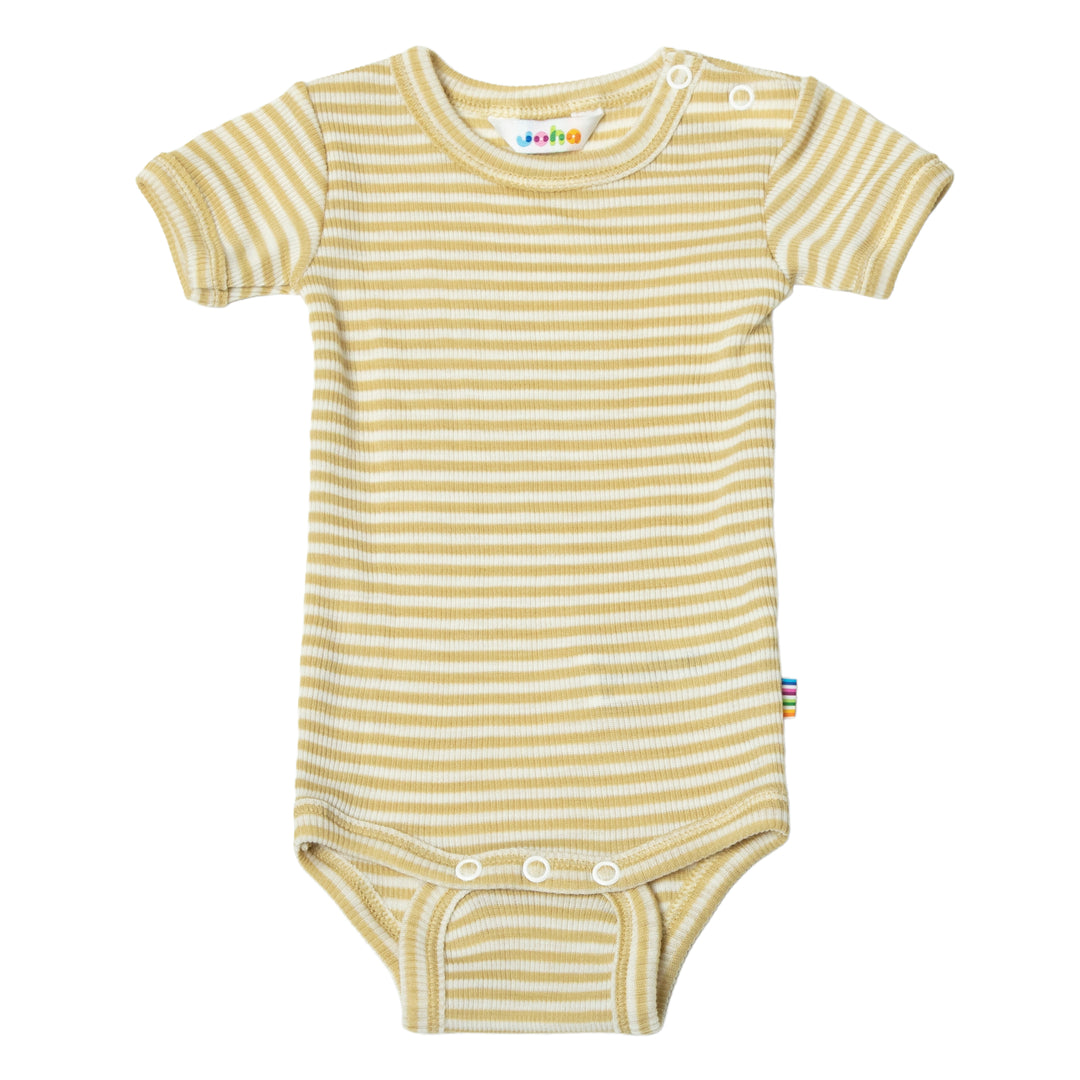 Baby Body aus Wolle/Seide Kurzarm gelb-weiß gestreift von joha aus Dänemark