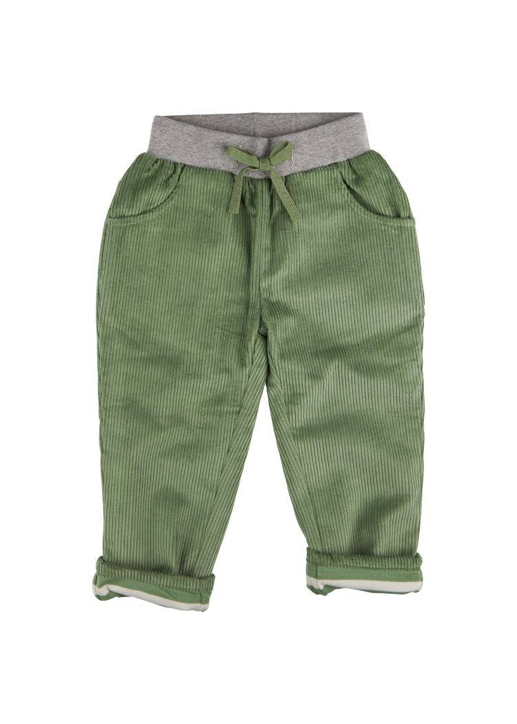 Cord Hose für Kinder in Grün aus 100% Bio Baumwolle von Pigeon Organics- sanft gefüttert mit Bio-Jersey für extra Wärme