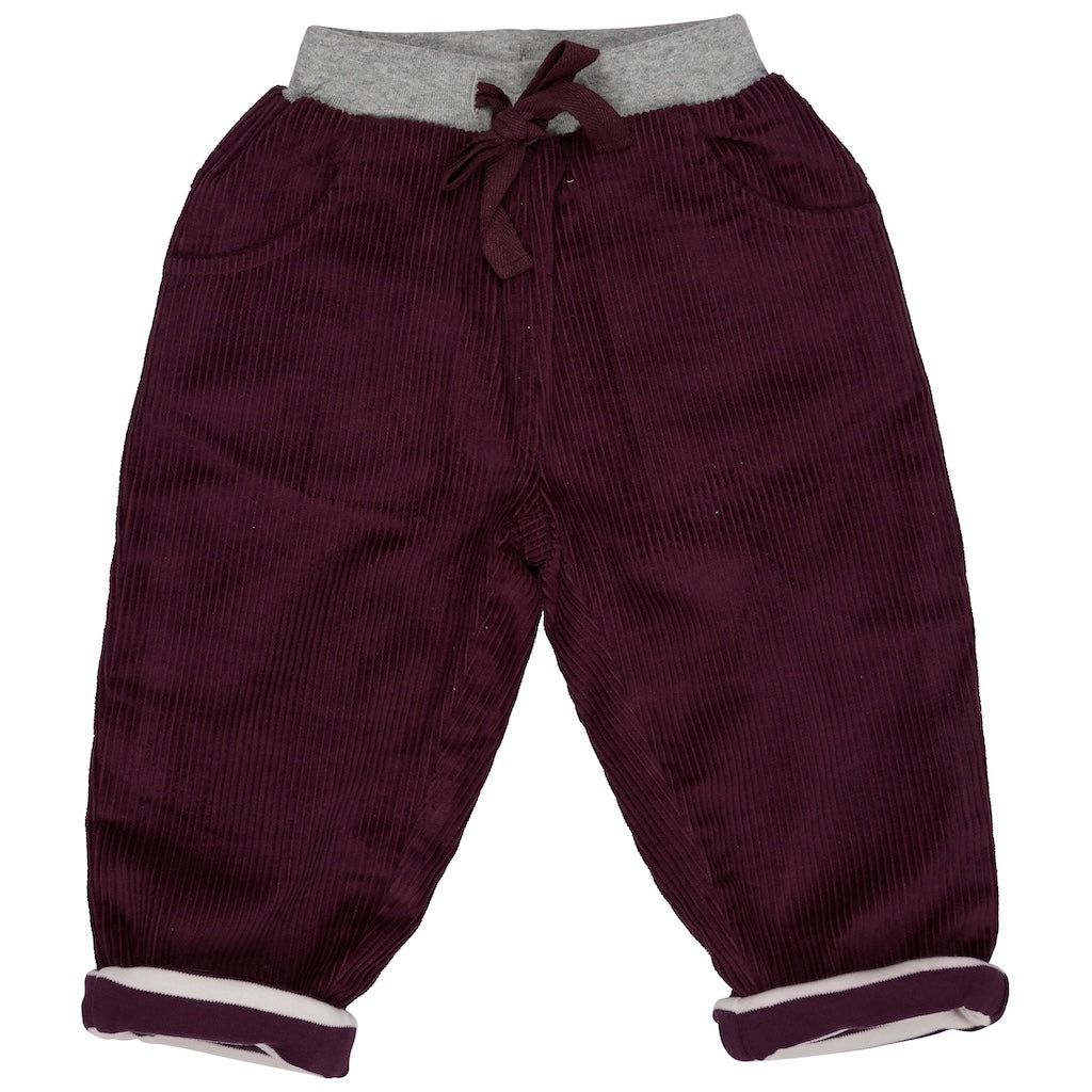Cord Hose für Kinder aus 100% Biobaumwolle in Bordeaux von Pigeon Organics - vollständig gefüttert mit Bio-Jersey