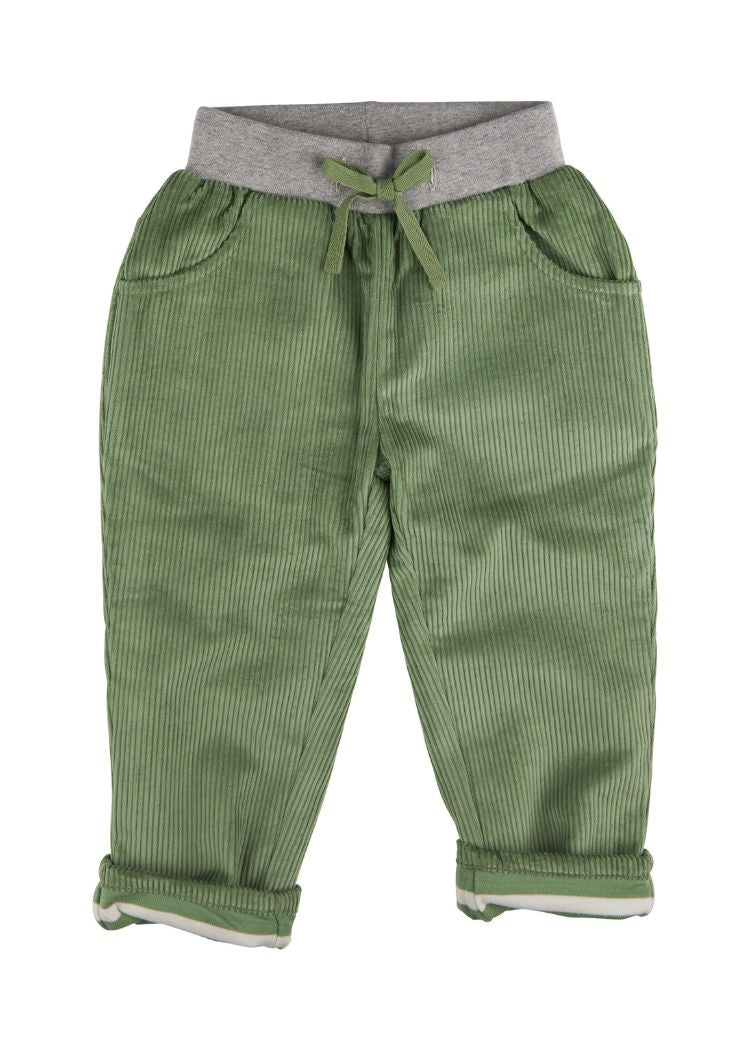 Cord Hose für Kinder in Grün aus 100% Bio Baumwolle von Pigeon Organics- sanft gefüttert mit Bio-Jersey für extra Wärme