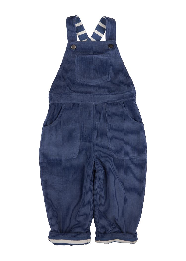 Cord Latzhose für Kinder in blau aus 100% Bio Baumwolle von Pigeon Organics - vollständig gefüttert mit Bio-Jersey für extra Wärme