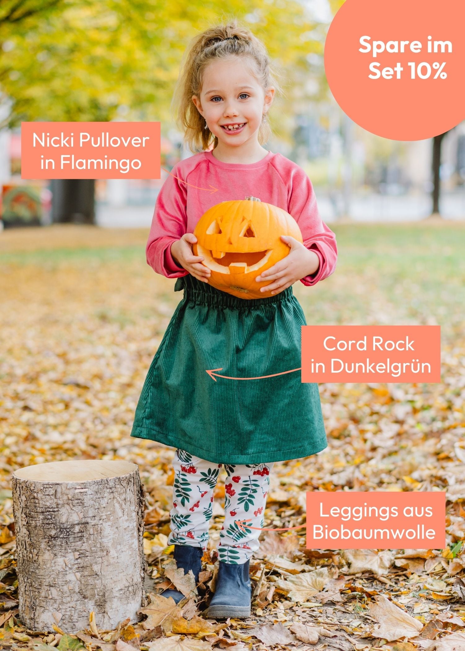 Nachhaltige Mädchenkleidung aus zertifizierten Biostoffen Kinder Nicki Pullover und Cordrock Mädchen in Dunkelgrün handgemacht in Dresden