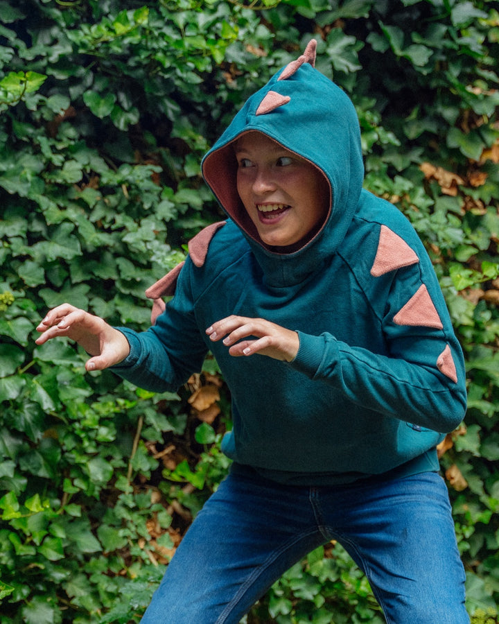 Smaragdgrüner Dino Hoodie mit Zacken für Kinder von internaht