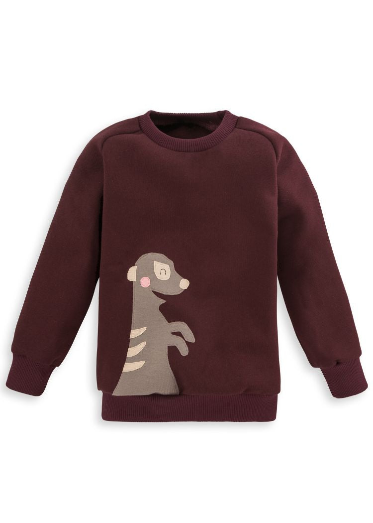 Erdmaennchen Sweatshirt für Kinder aus weinroter Bio Baumwolle von internaht