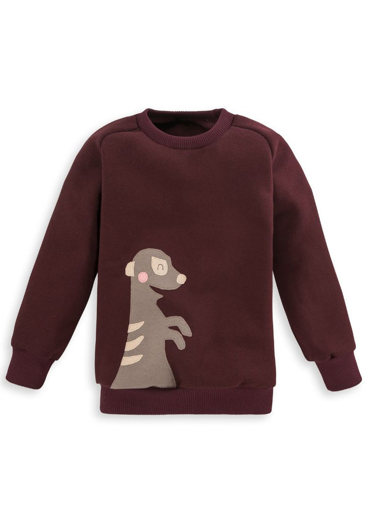 Erdmaennchen Sweatshirt für Kinder aus weinroter Bio Baumwolle von internaht