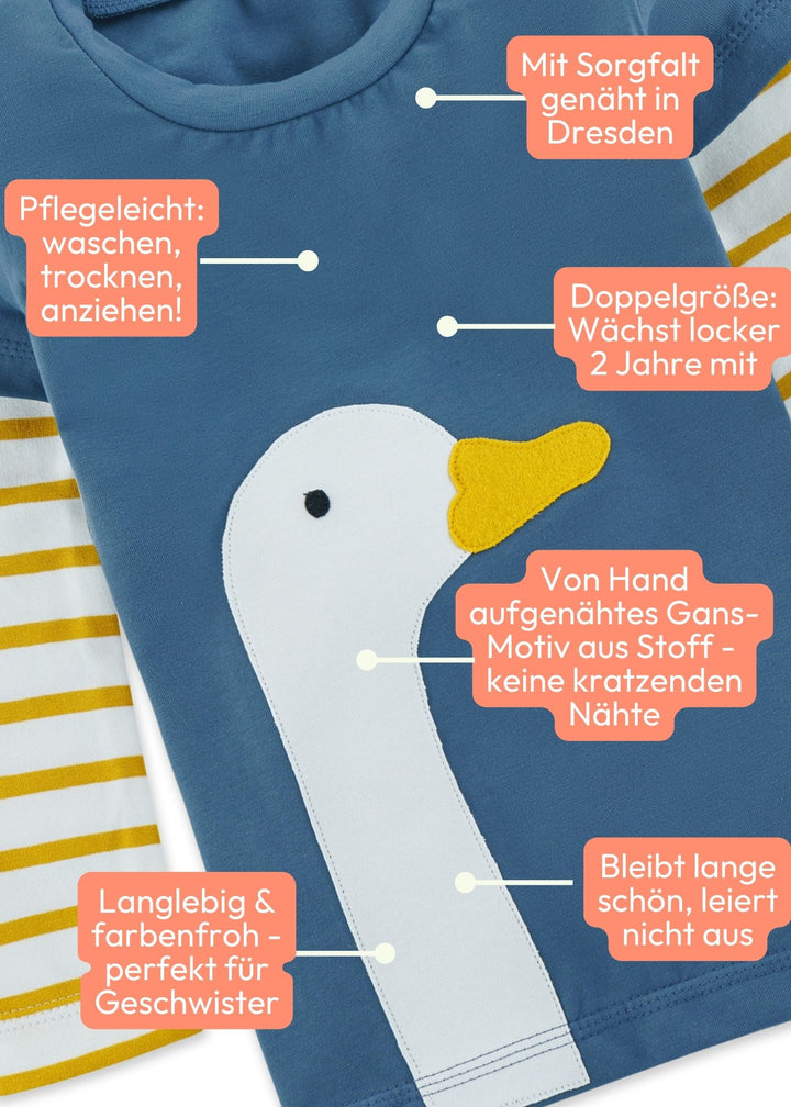 Kinder Langarmshirt aus Bio Baumwolle mit Gans für Jungen und Mädchen von internaht aus Dresden - Die Vorteile auf einen Blick