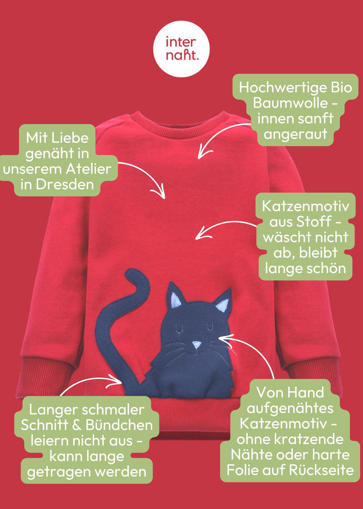 Kinder Pulli mit Katzenmotiv - 100% Biobaumwolle