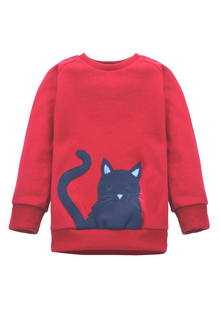 Roter Kinder Pulli mit Katzenmotiv aus 100% Biobaumwolle von internaht