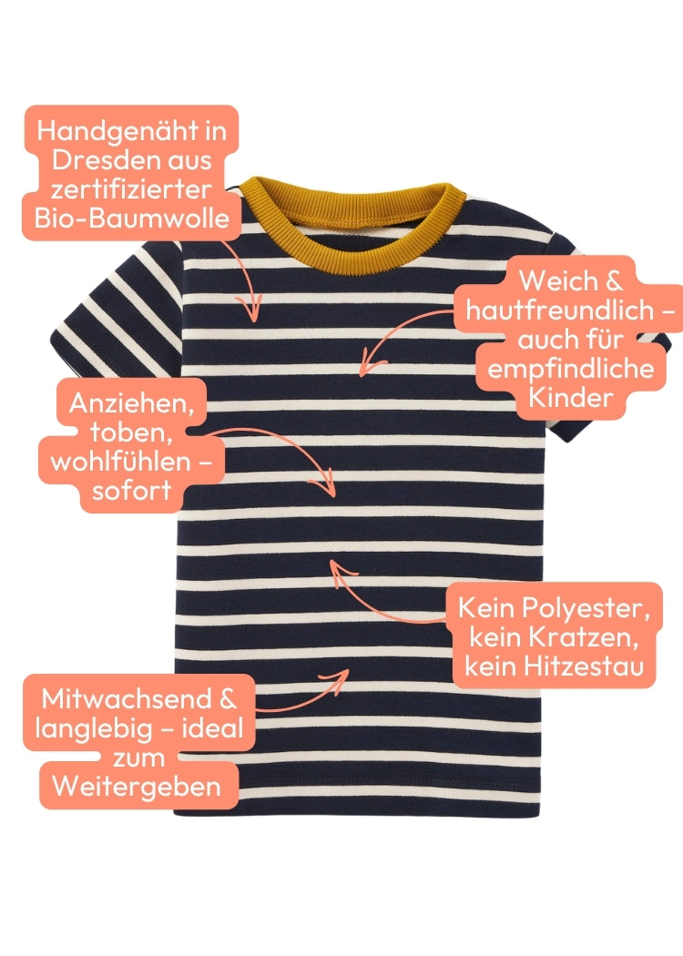Hochwertiges Kinder T-Shirt Bio Baumwolle Navy-Ecru – weich, mitwachsend & langlebig von internaht