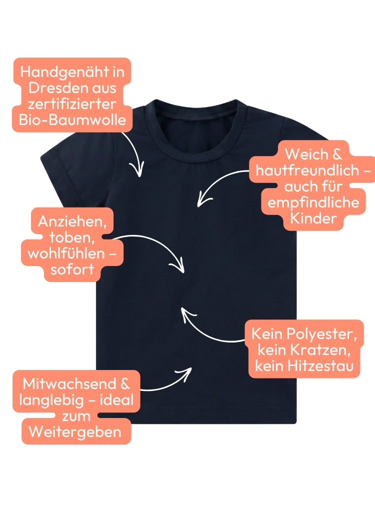 Hochwertiges Kinder T-Shirt Bio Baumwolle Dunkelblau – weich, mitwachsend & langlebig von internaht