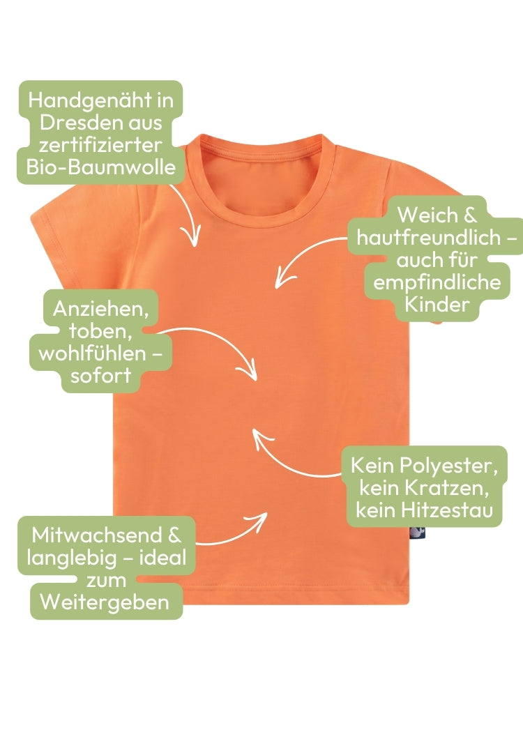Hochwertiges Kinder T-Shirt Bio Baumwolle Orange – weich, mitwachsend & langlebig von internaht