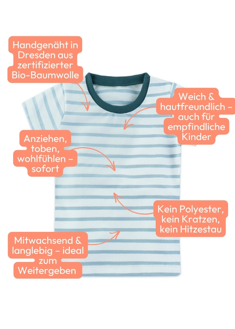 Hochwertiges Kinder T-Shirt Bio Baumwolle Weiß-Hellblau – weich, mitwachsend & langlebig von internaht