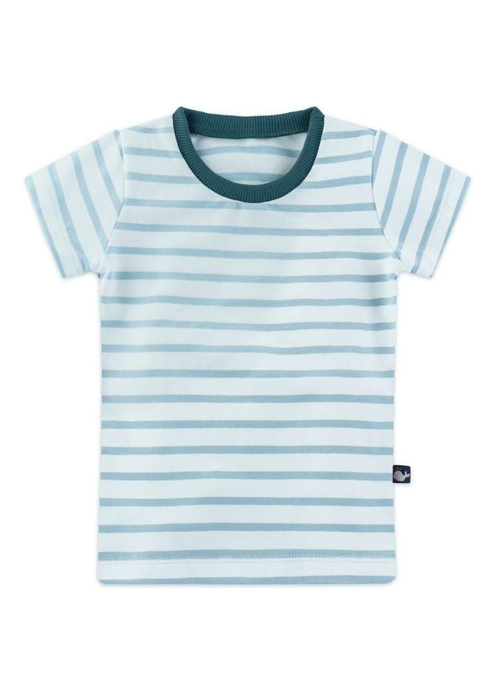Kinder T-Shirt gestreift aus Bio-Baumwolle genäht von internaht in Dresden - Streifen Ecru-Himmelblau