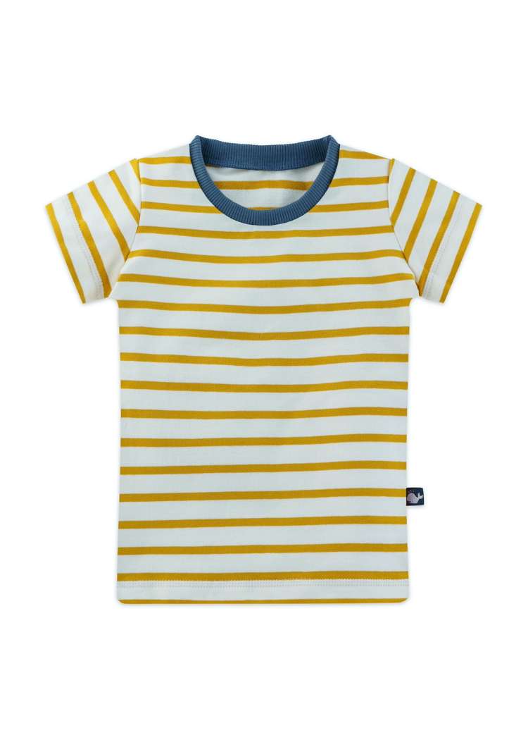 Kinder T-Shirt gestreift aus Bio-Baumwolle genäht von internaht in Dresden - Streifen Ecru-Senfgelb