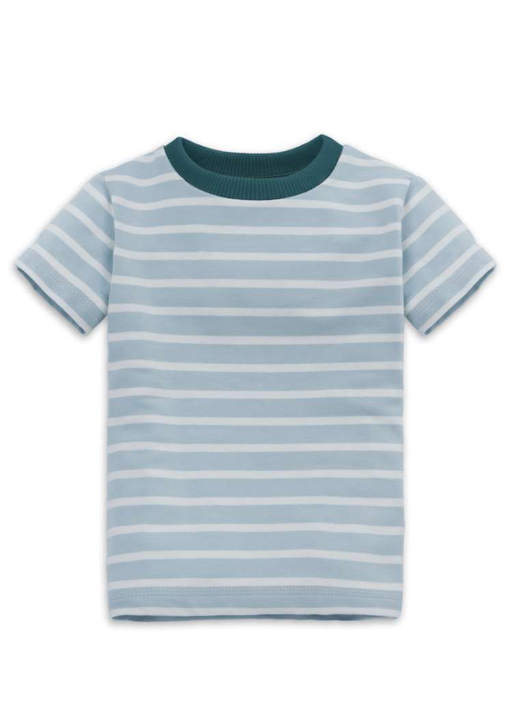 Kinder T-Shirt gestreift aus Bio-Baumwolle genäht von internaht in Dresden - Streifen Himmelblau-Ecru