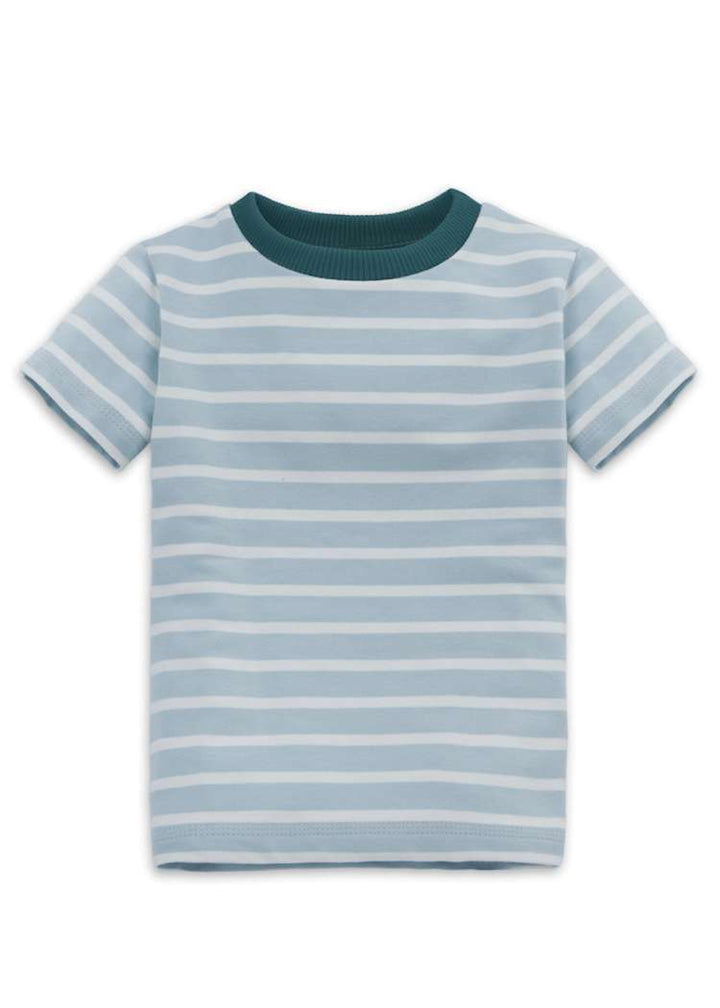 Kinder T-Shirt gestreift aus Bio-Baumwolle genäht von internaht in Dresden - Streifen Himmelblau-Ecru