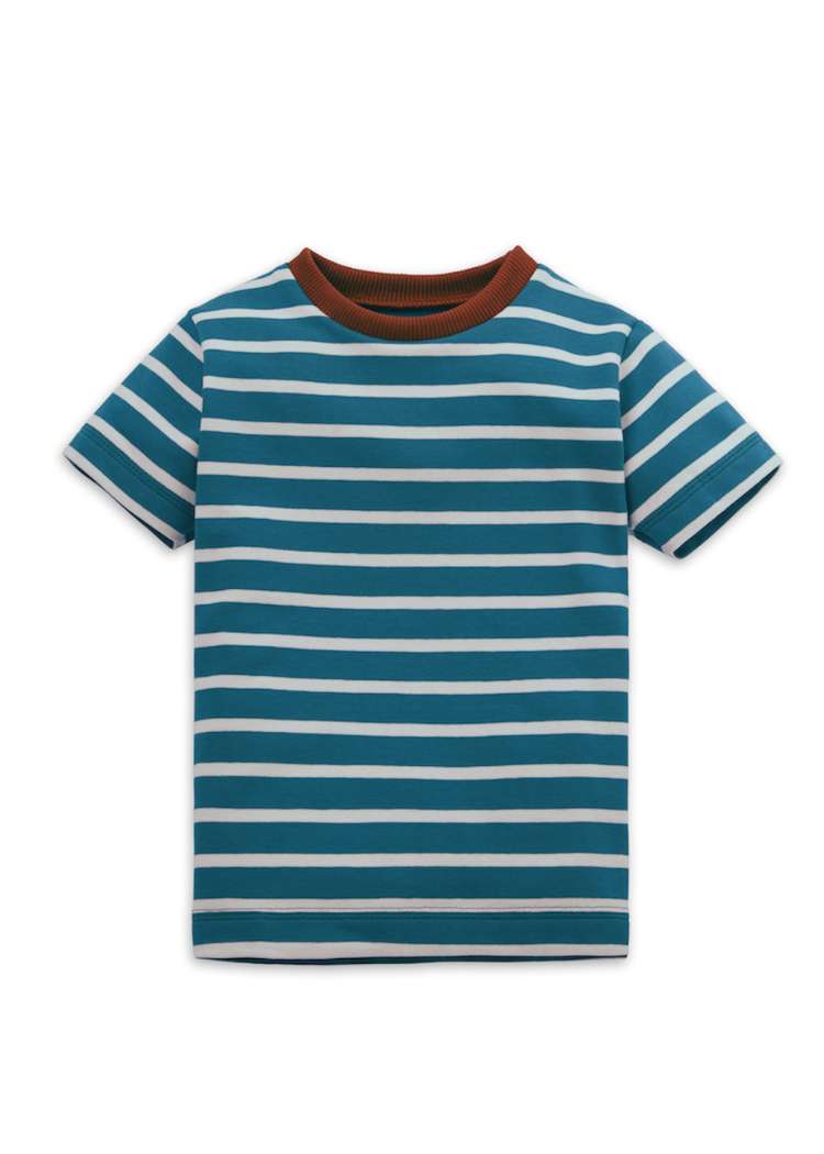 Kinder T-Shirt gestreift aus Bio-Baumwolle genäht von internaht in Dresden - Streifen Petrol-Ecru