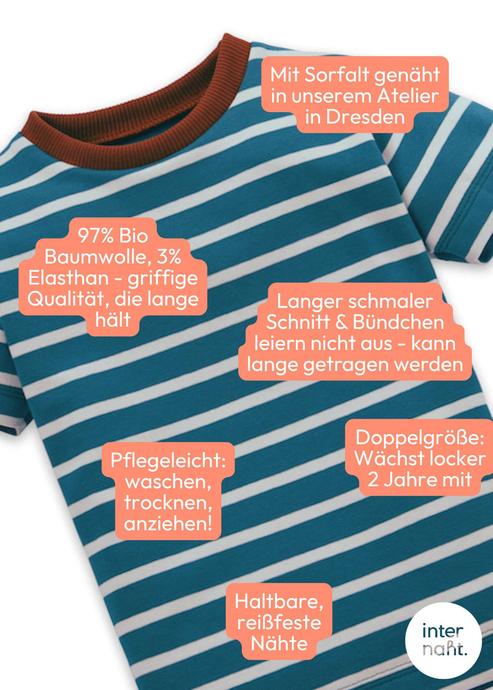 Kinder T-Shirt gestreift aus Bio-Baumwolle genäht von internaht in Dresden - Die Vorteile auf einen Blick