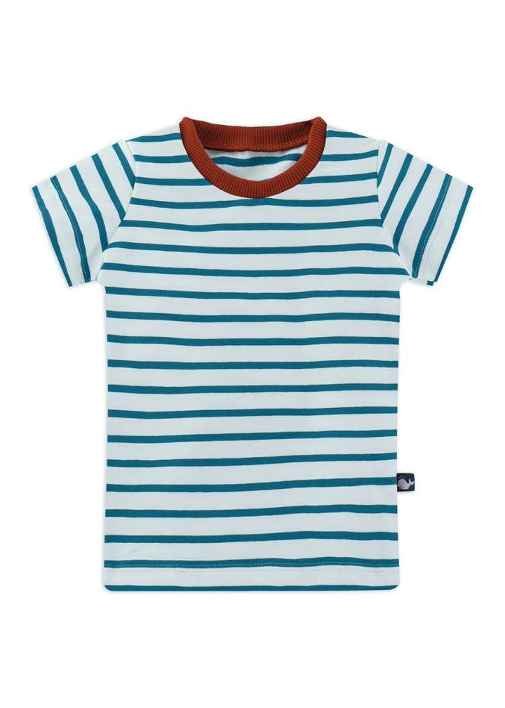 Kinder T-Shirt gestreift aus Bio-Baumwolle genäht von internaht in Dresden - Streifen Ecru-Petrol