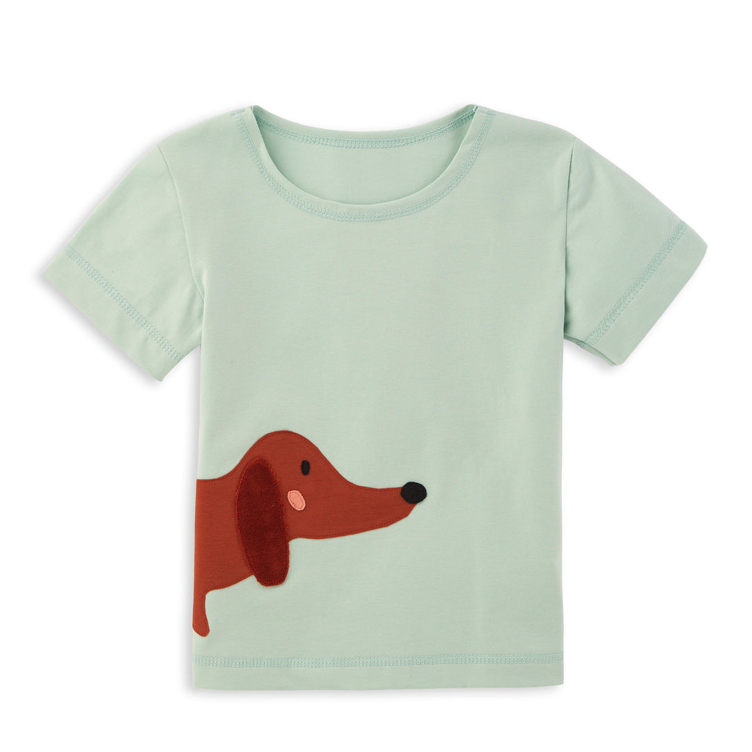 Kinder T Shirt für Mädchen aus Bio Baumwolle mit Dackel von internaht aus Dresden