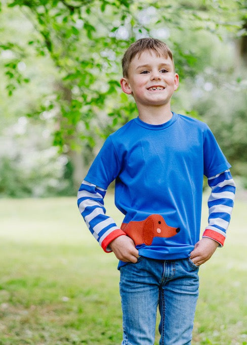 Langarmshirt für Kinder aus Bio Baumwolle mit Dackel für Jungen und Mädchen in blau von internaht aus Dresden