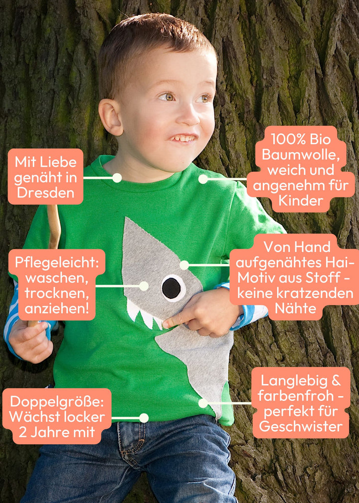 Langarmshirt für Kinder Jungen aus Bio Baumwolle mit Haifisch von internaht aus Dresden - Besondere Vorteile auf einen Blick