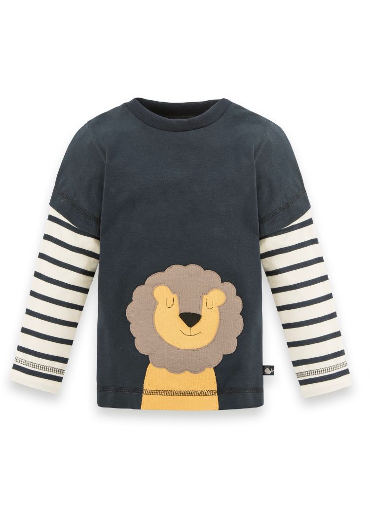 Langarmshirt für Kinder Jungen aus Bio Baumwolle mit Löwe in Dunkelblau von internaht aus Dresden