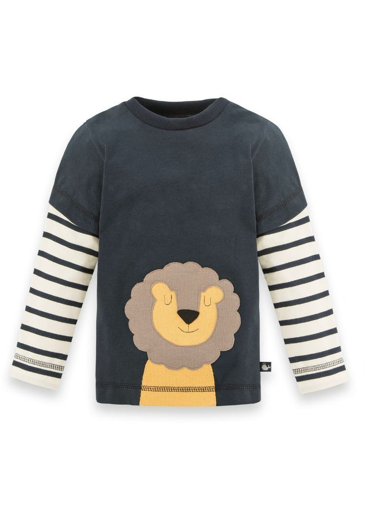 Langarmshirt für Kinder Jungen aus Bio Baumwolle mit Löwe in Dunkelblau von internaht aus Dresden