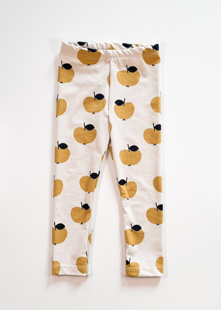 Leggings für Kinder mit gelben Äpfeln aus 95% Biobaumwolle und 5% Elasthan von internaht