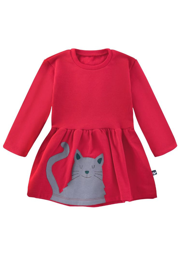 Produktfoto zum Mädchenkleid mit Katze aus 100% Biobaumwolle von internaht