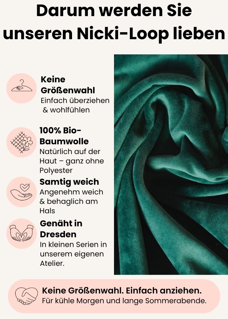 Vorteile des Nicki-Loops aus Bio-Baumwolle in Dunkelgrün – größenfrei und weich