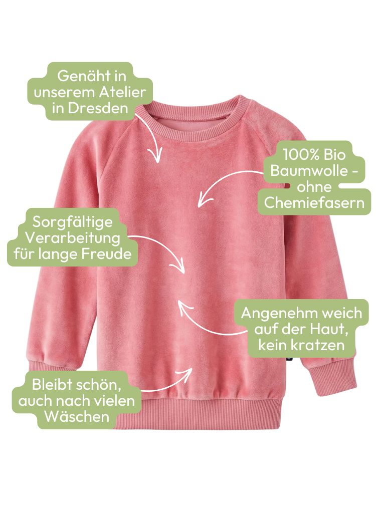 Nicki Pullover Damen aus Bio-Baumwolle in Flamingo, liebevoll genäht in Dresden – warm und gemütlich