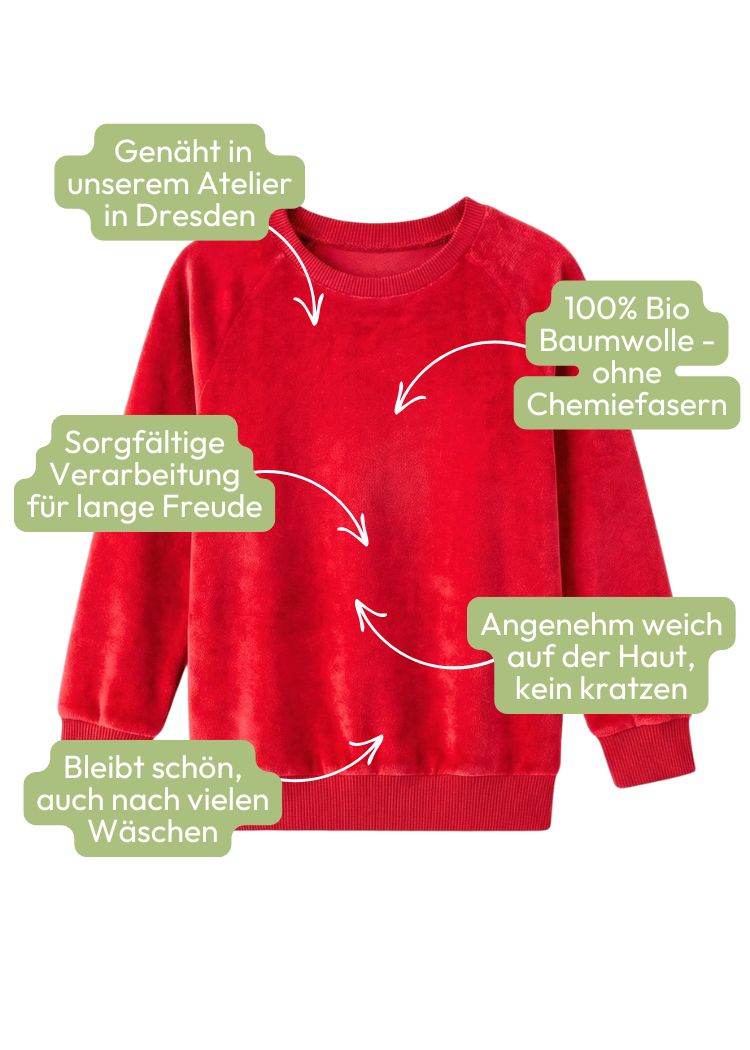 Nicki Pullover Damen rot – 100 % Bio-Baumwolle, regional gefertigt in Dresden
