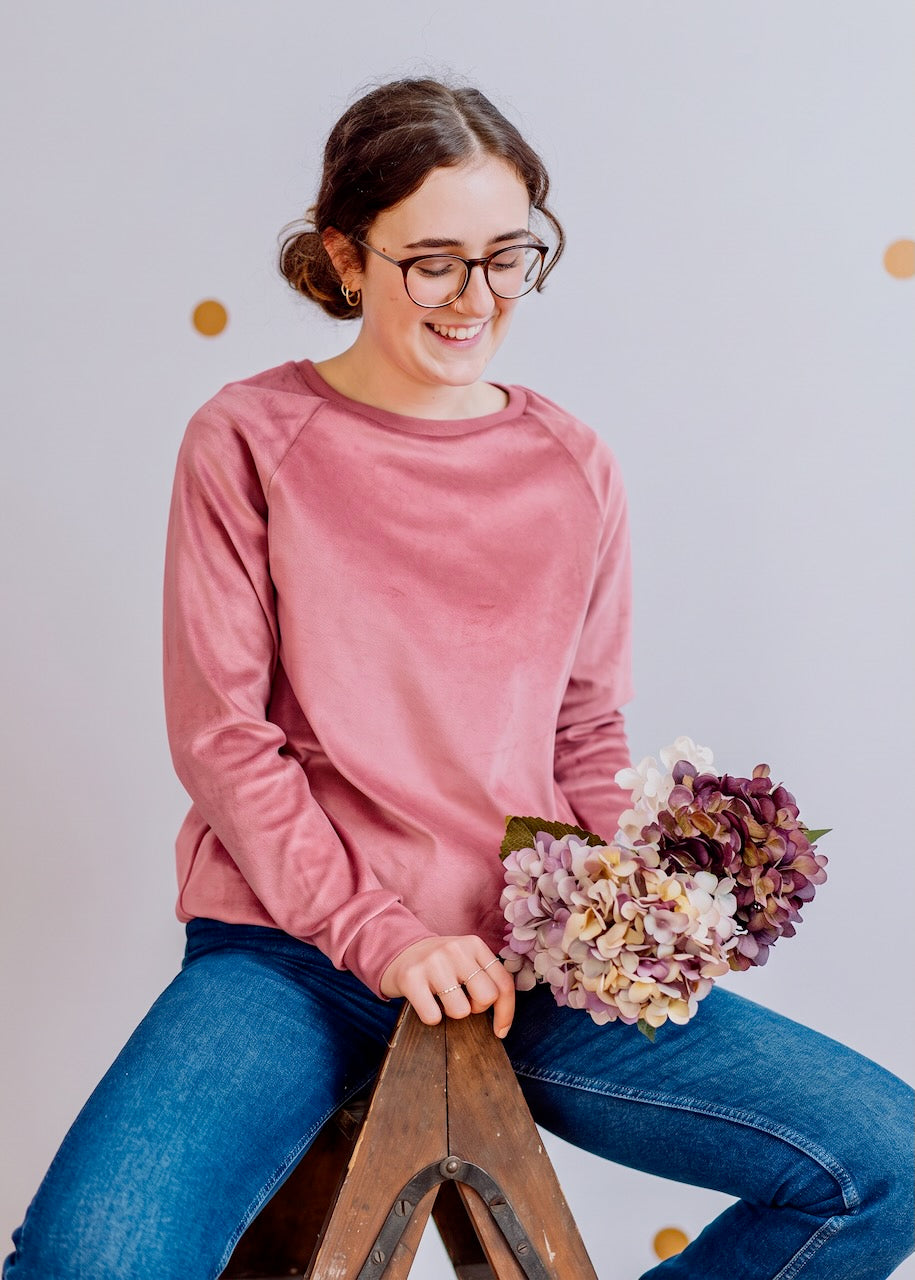 Damen Nicki Pullover in Rosé – samtweiche Bio-Baumwolle, plastikfrei & fair genäht in Dresden von internaht