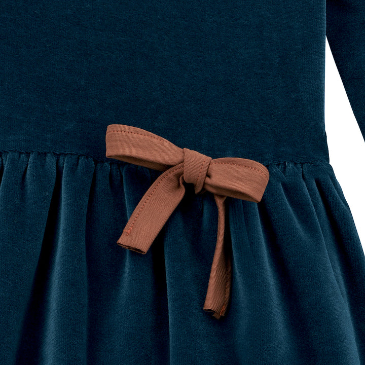 Schleife am Samt Kleid blau für Mädchen aus 100% Bio Baumwolle von internaht