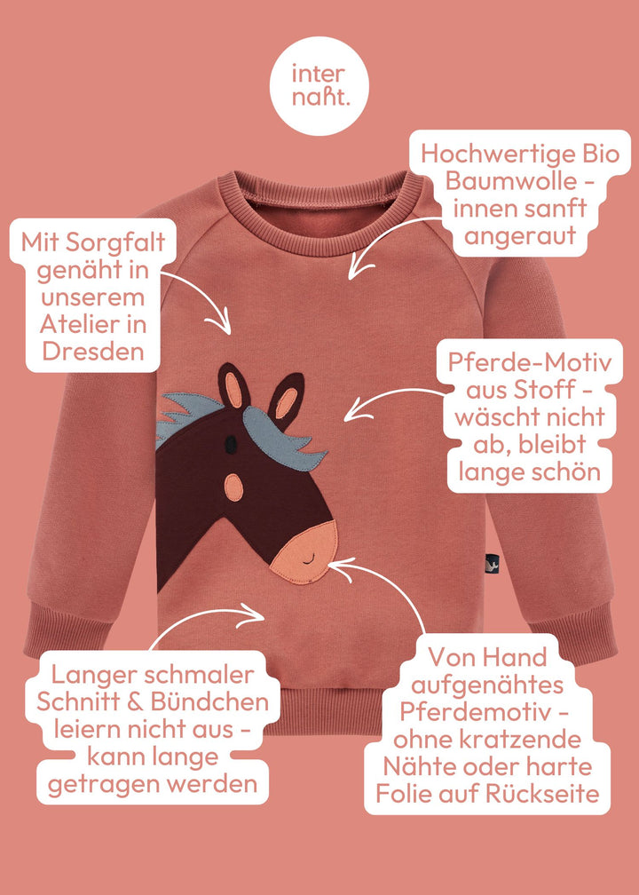 Die Vorteile des Pferde Pullover für Mädchen in Rosenholz aus 100% Bio Baumwolle von internaht