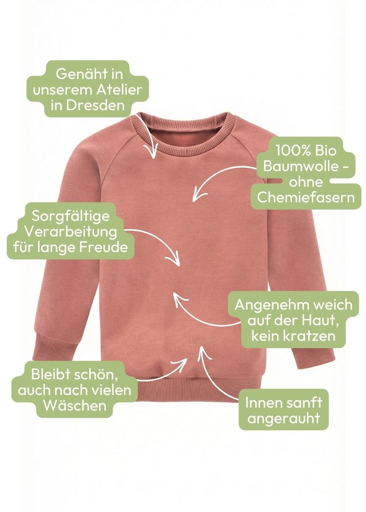 Baumwolle Pullover Damen 100% Bio Baumwolle in Rosenholz aus Bio Baumwolle sorgfältig in Manufakturarbeit in Deutschland gefertigt