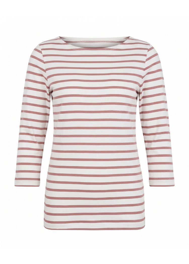 Gestreiftes Shirt Damen mit Dreiviertel-Arm in Ecru-Rosenholz – zeitloses Streifenmuster aus Bio-Baumwolle, handgefertigt in Dresden von internaht