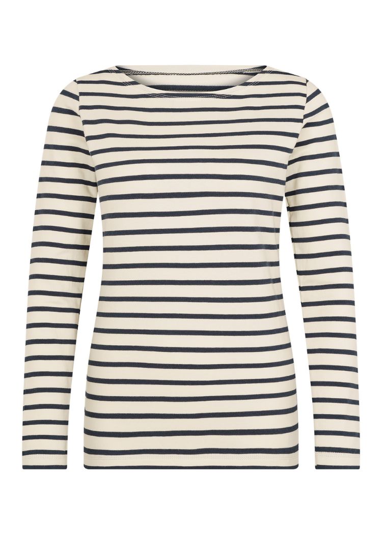 Ringelshirt Damen aus Bio-Baumwolle ecru-navy gestreift, fair genäht im Dresdner Atelier von internaht