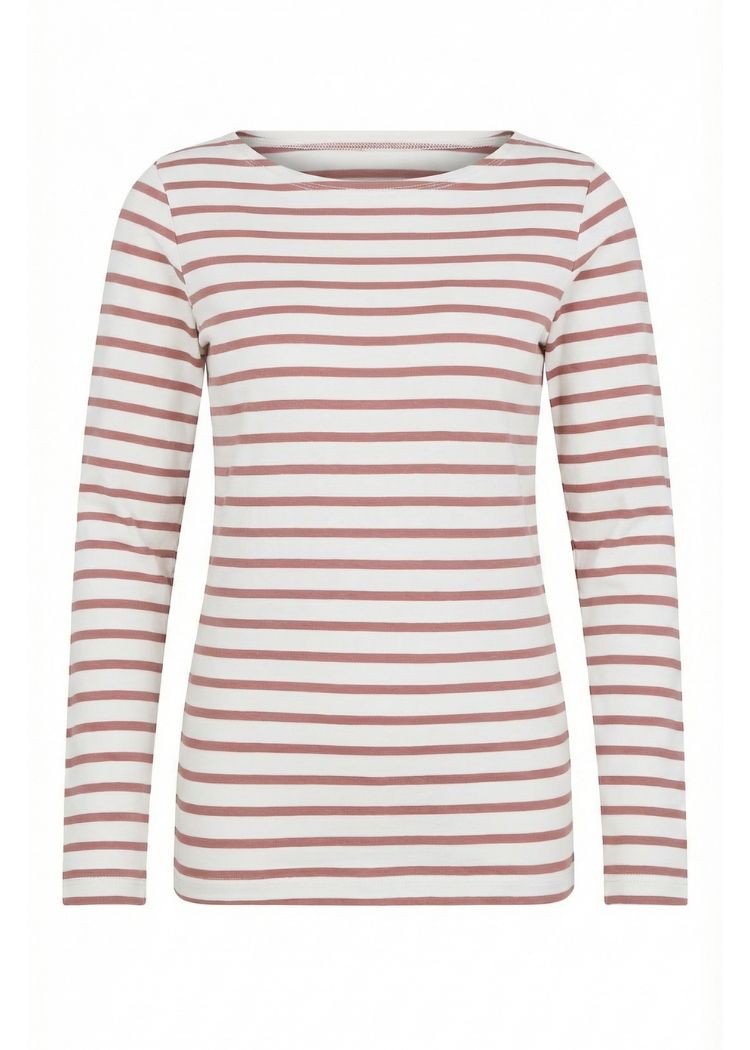 Damen Langarmshirt aus Bio-Baumwolle im klassischen Streifendesign ecru-rosenholz - genäht in Deutschland von internaht