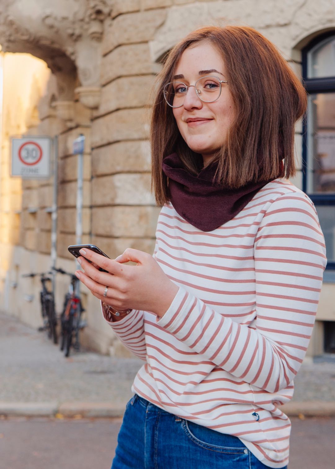 Ringelshirt Damen aus Bio-Baumwolle, Ecru-Rossenholz gestreift, fair genäht im Dresdner Atelier